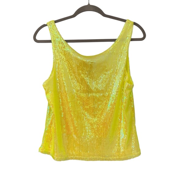NWT, Rachel Zoe Neon Yellow Sequin Scoop Neck Tank, Sz M - Picture 11 of 15
